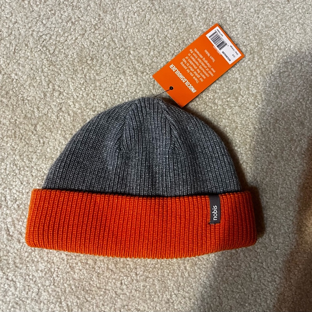 Nobis Unisex Reversible Orange Gray Knit Hat